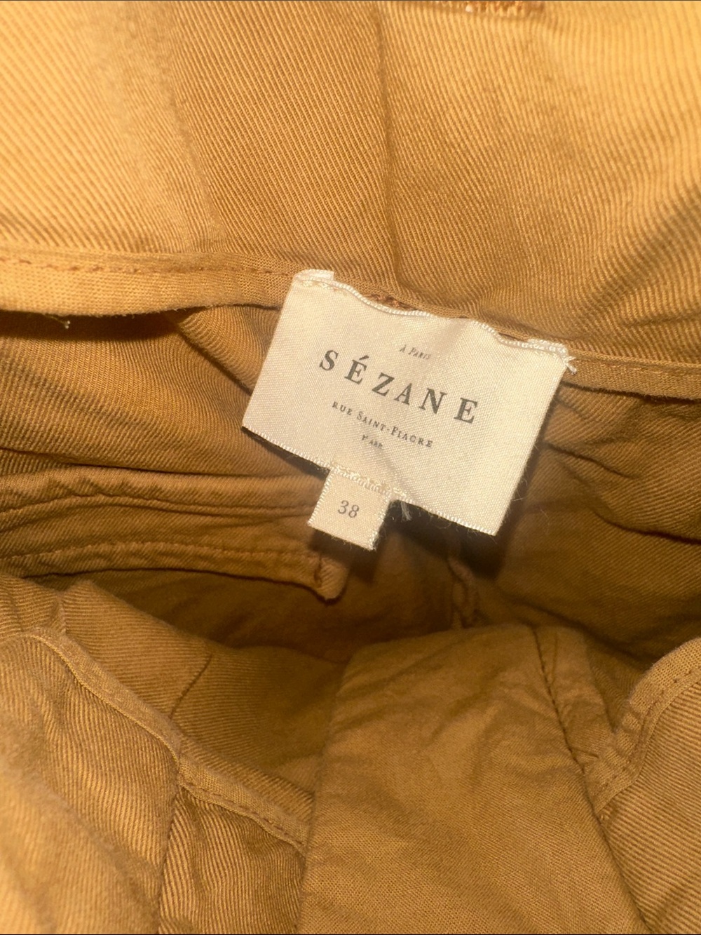 Sezane Tan High-Waist Paperbag Shorts with Woven Belt - Picture 2 of 3